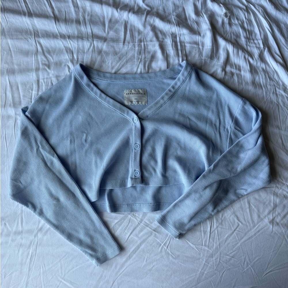 Aeropostale Women’s Light Blue Ribbed Cropped Spring Sweater Sz. XXS
